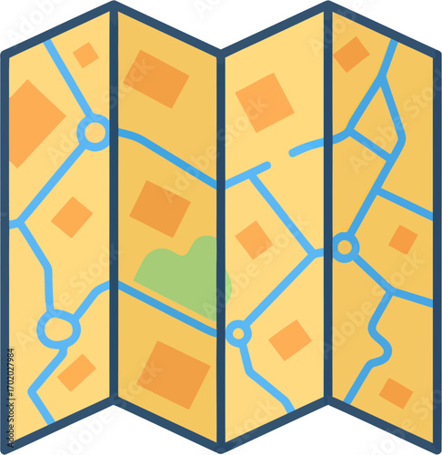 Flat Illustration Folded City Street Guide Route Direction Map Icon