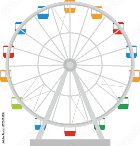 Simple Flat Design Ferris Wheel Attraction with Colorful Gondola Ride