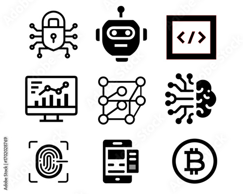 Artificial Intelligence and Technology Icon Set