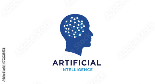 Vector illustration of artificial intelligence concept with a human head silhouette and neural network inside