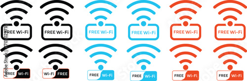 Free wifi zone icon set. Set collections free WIFI trendy colorful icon sign. free wifi icon collection for restaurant, office, home, shop etc place free internet or network service.
