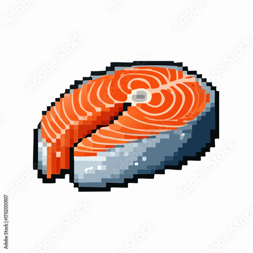  Fresh Salmon Steak Food Icon in Pixel Art Style