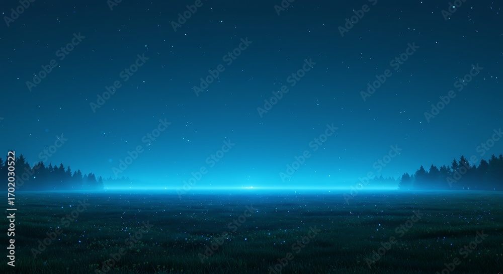 Obraz premium Starry Night Over a Misty Field with Distant Trees