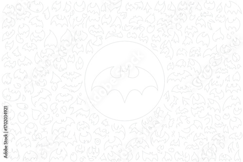 White background filled with batman logos and a large batman logo inside a circle in the center