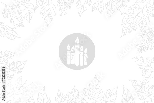 A gentle illustration of candles within a circle surrounded by stylized leaves on a white background