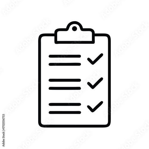 Checklist Clipboard with Checkmarks – Simple Black Outline Vector Icon