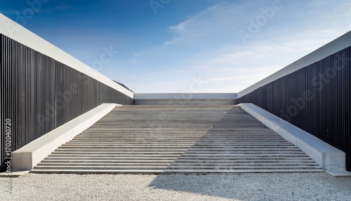 modern minimalist architecture with concrete steps and open space