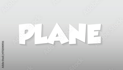 This graphic piece captures the excitement and adventure of flight, presenting the word "PLANE" with a dynamic and playful typographic style. The letters are rendered in a crisp, clean white, crafted 
