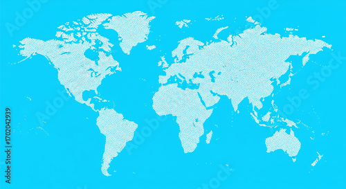 Light blue world map with continents on a vibrant aqua textured background. Global geography for education and design.