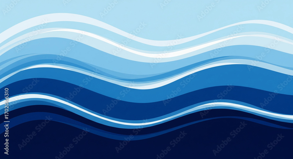 Fototapeta premium Abstract blue waves background with smooth flowing gradient shades of deep ocean water. Modern wavy lines design texture graphic.