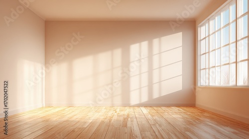 Wallpaper Mural Empty Modern Room with Hardwood Floor and Large Window, Flooded with Sunlight for Interior Design Torontodigital.ca