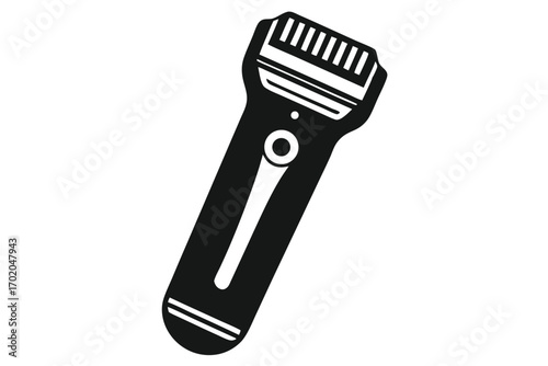 Black and White Illustration of Modern Electric Razor With Visible On Button and Design