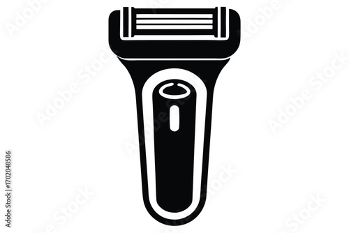 Detailed Silhouette of a Modern Razor with Multiple Blades and Sleek Handle Design