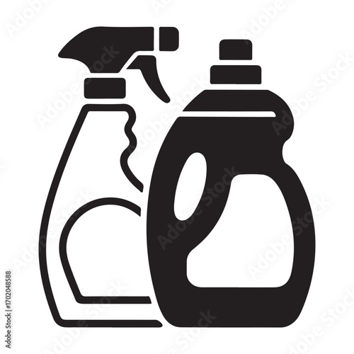 Black and white cleaning product symbols