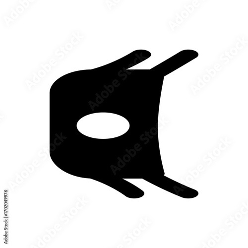 A stylized black and white illustration of an abstract shape with a circle and two protruding elements