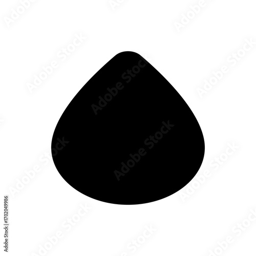 A simple graphic of a solid black teardrop shape with a rounded top and a curved bottom edge design element