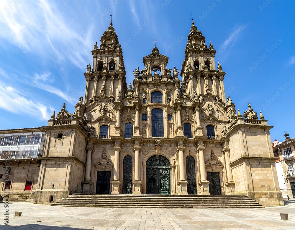Fototapeta premium Ancient cathedral facade under a bright sky