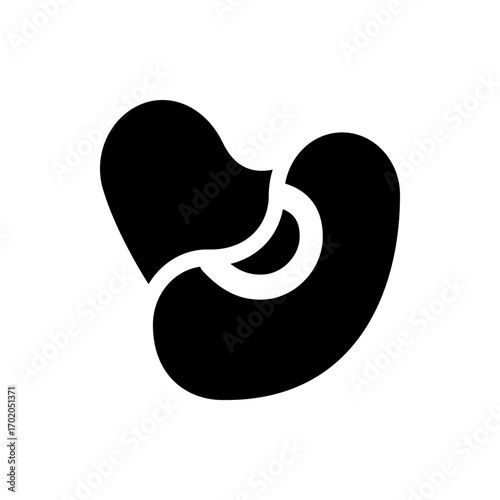 A simple black and white graphic illustration of a kidney bean shape with a partial separation line