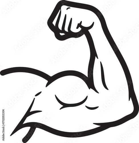 "Flexed Arm Muscle Silhouette – Strength, Fitness, and Power Line Art"