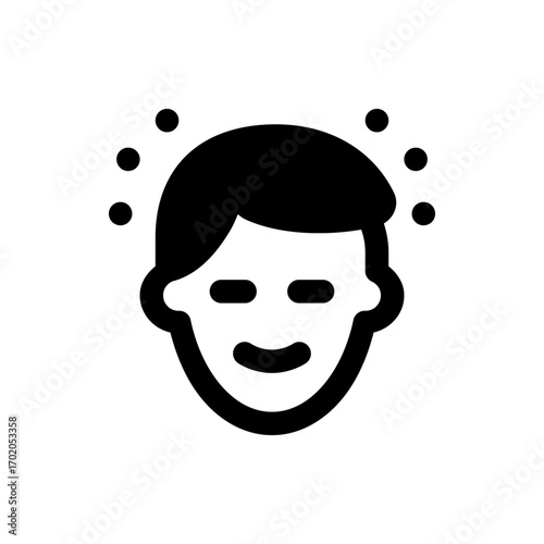 Black circle with a white dot and a white line representing a winking face on a plain background image