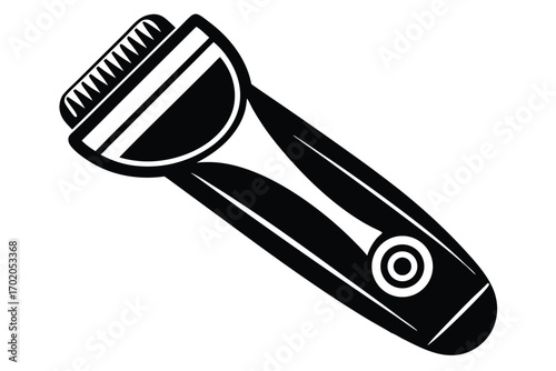 Black and White Silhouette Illustration of a Small Electric Hair Trimmer Tool