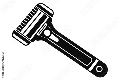 Black and White Illustration of a Safety Razor with a Long Handle