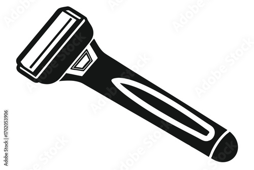 Stylized Black and White Vector Graphic Illustration of Modern Razor for Personal Grooming