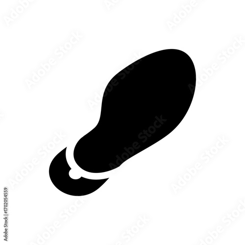 Illustration of a black footprint with a distinct heel impression against a white background space shown