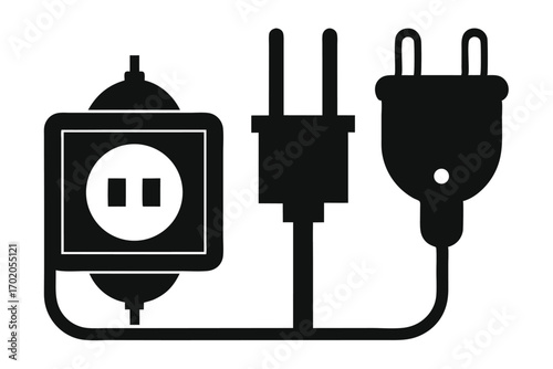 Black Electrical Outlet and Two Plugs Graphic Illustration Vector Design