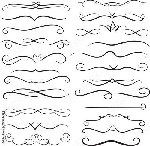 Vector illustration calligraphic design elements and page decoration on white background.	