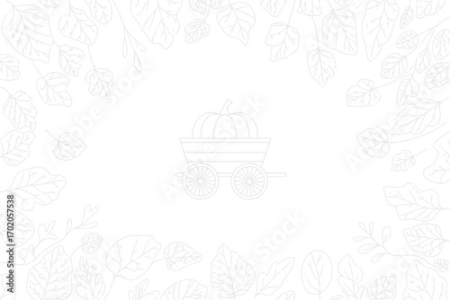 A faint outline of a pumpkin on a cart surrounded by leaves creating a delicate and ethereal border