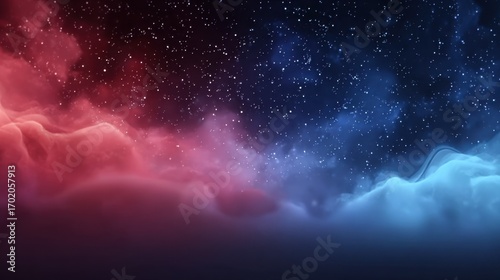 Captivating stars twinkle in a cosmic display of red and blue colors, celebrating the spirit of USA Independence Day in a mesmerizing celestial event. copy space, free space for text