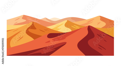 Cartoon Desert Landscape with Sand Dunes in Warm Colors.
