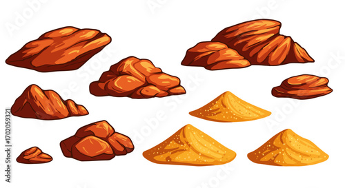 Cartoon Rocks and Sand Piles Illustration.