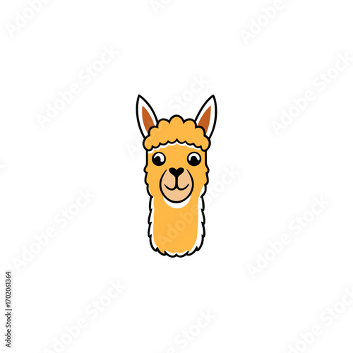 Cartoon llama with fluffy head and neck on transparent background