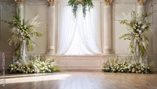 wedding backdrop aesthetic flower decoration indoor interior decorated studio background