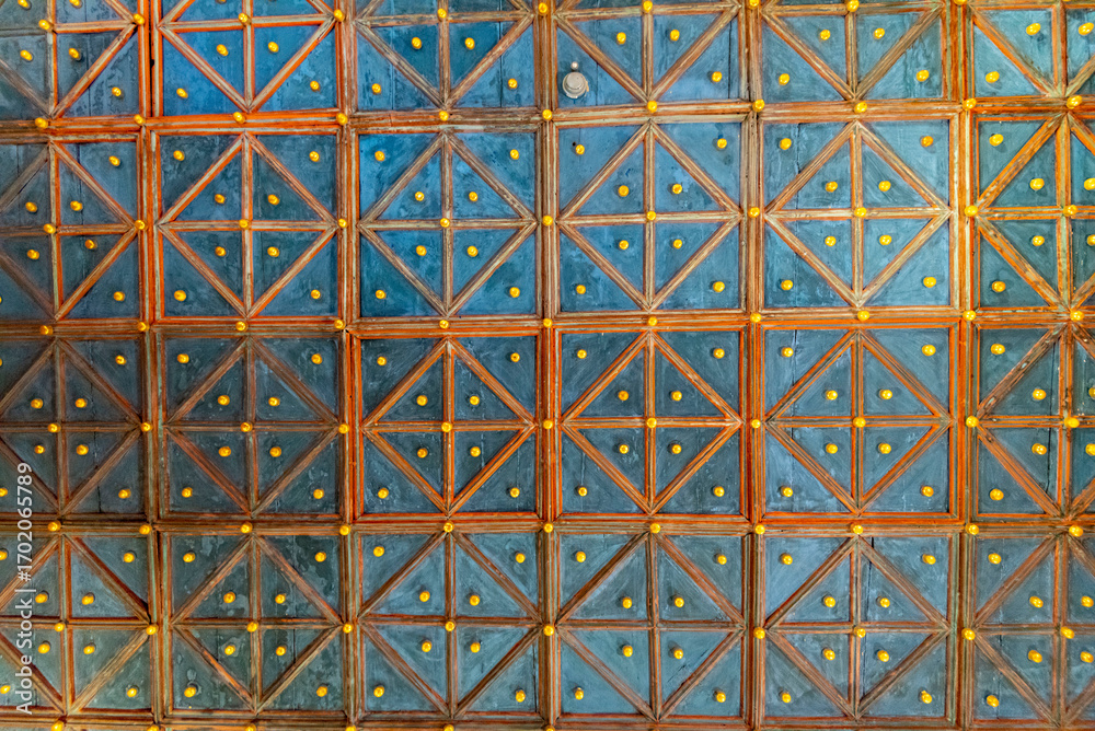 Fototapeta premium Wooden Ceiling with Blue Paint