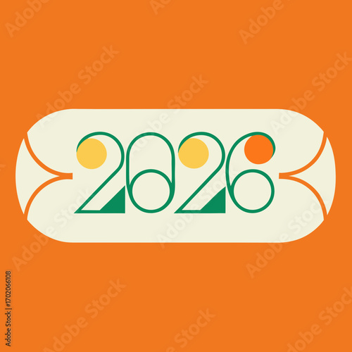 Graphic design concept of 2026 in bold colors on orange background  