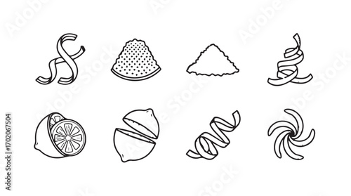 Collection of citrus fruit peels and slices in a hand drawn silhouette style