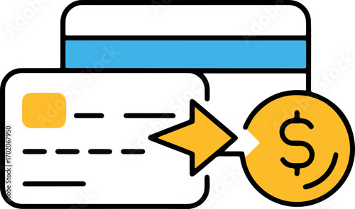 Flat Design Transfer Credit Card to Coin Financial Transaction Illustration