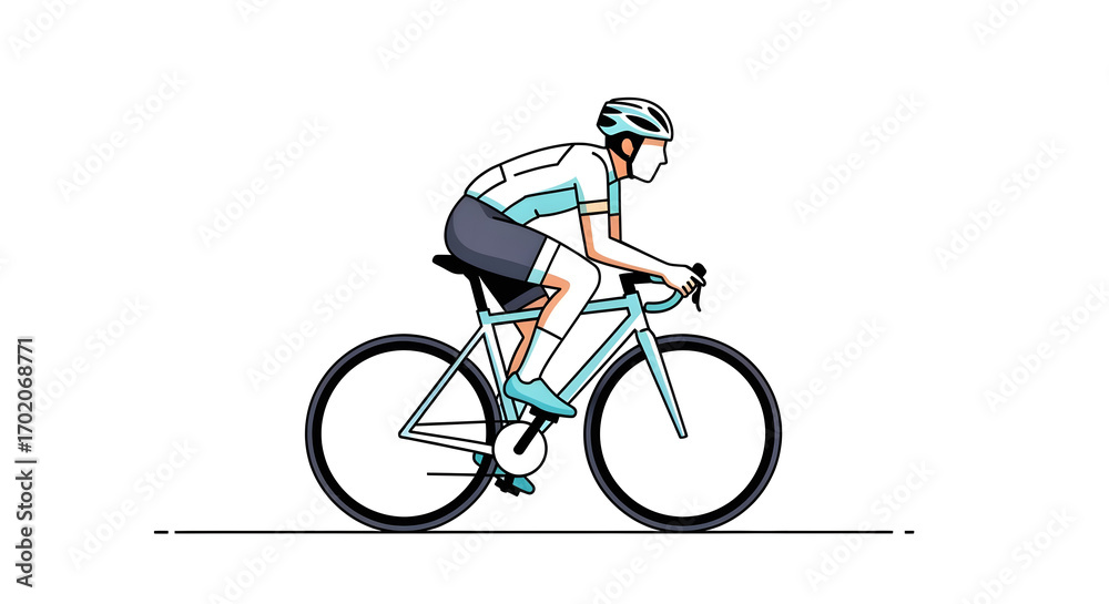 Fototapeta premium Side profile of a cyclist on a racing bicycle, clean and simple flat vector art illustration for sports and active lifestyle concepts
