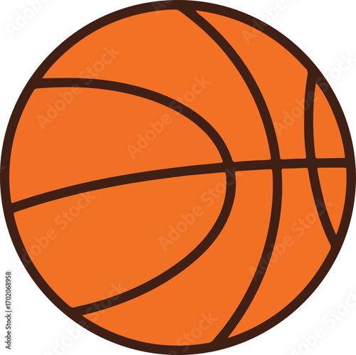 Simple Flat Style Orange Basketball with Black Lines Sport Element Graphic