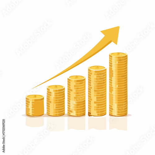 Financial Growth Chart with Stacks of Gold Coins and Upward Trend Arrow