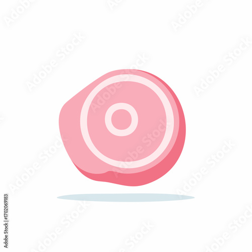 Cartoon illustration of a pink steak cut with concentric circles design