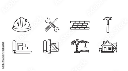 Construction and building icons set silhouette