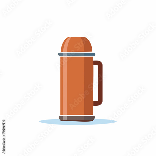 Retro orange thermos with a handle and cap for hot or cold beverages