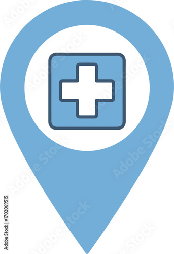 Simple Outline Location Pointer with Medical Cross Symbol Illustration