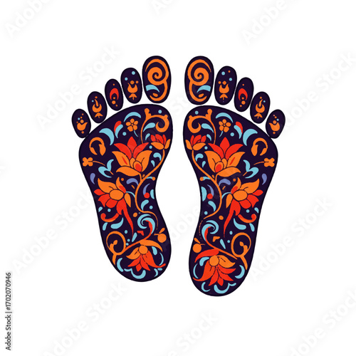 Decorative Footprints with Intricate Floral Patterns.