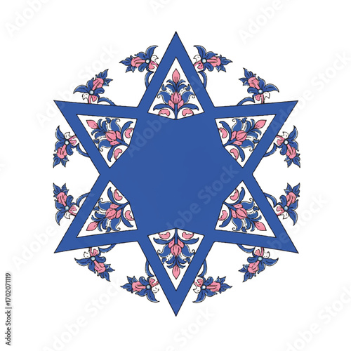 Decorative Star of David with Floral Patterns.