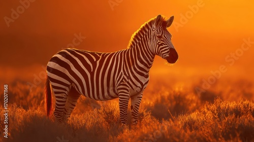 Wallpaper Mural Zebra standing in golden savanna grass during warm sunset Torontodigital.ca